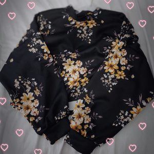 Mock crop top long puffed sleeves